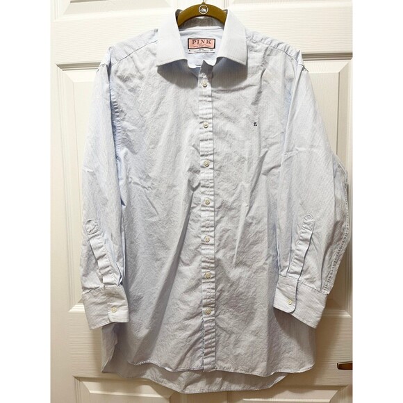 Thomas Pink Mens Button Long Sleeve 16 34.5 Made in UK - Picture 1 of 6